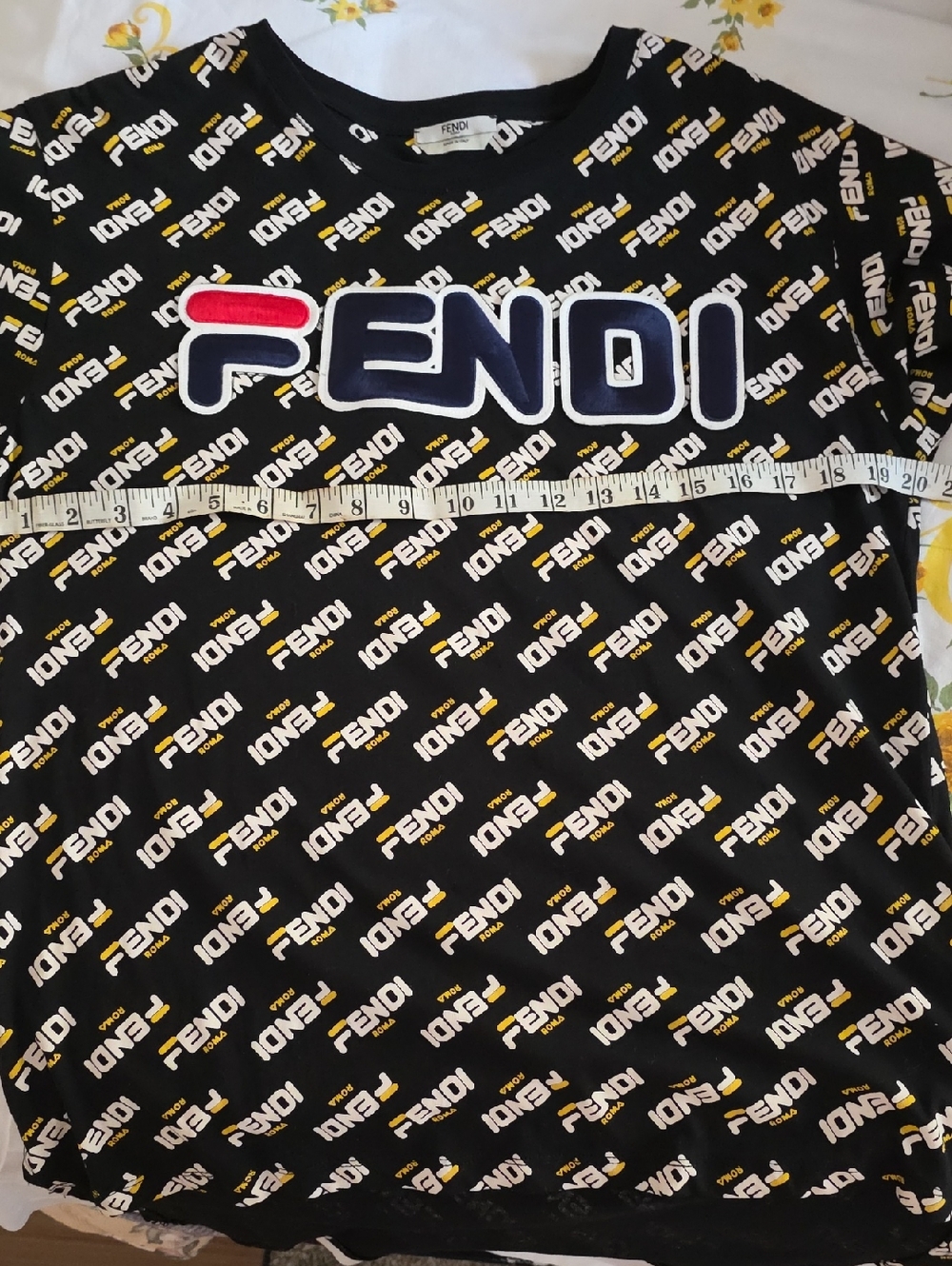 Fendi Black Tee with White, Yellow & Red Logo